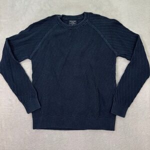 Abercrombie Fitch Mens Medium Navy Blue Textured Crew Neck Sweater Casual Preppy